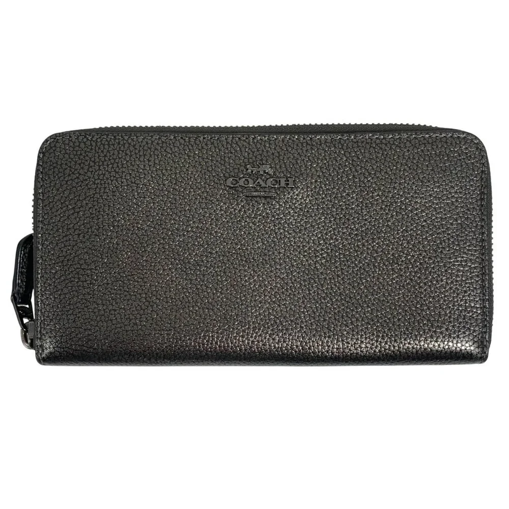 COACH Outlet Accordion Zip Around Wallet Metallic Polished Leather F23554 - Picture 1 of 11